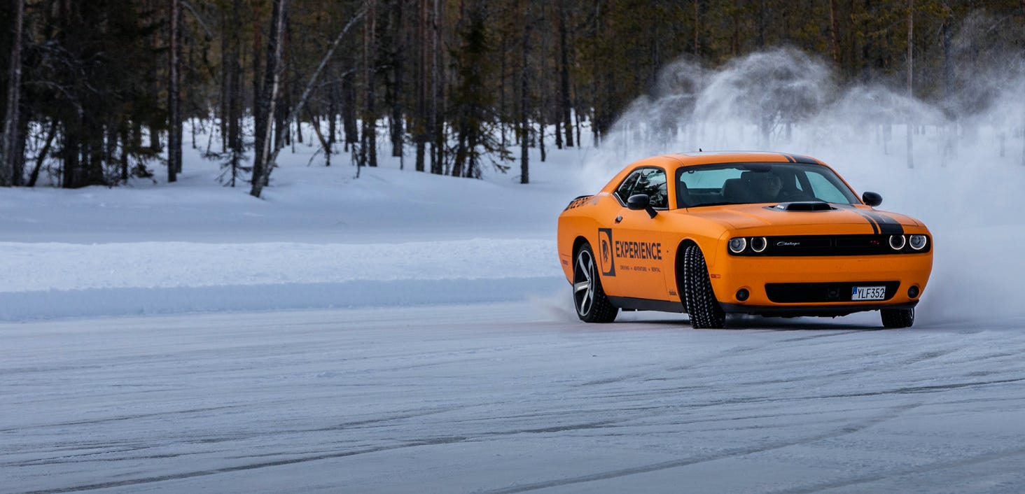 Ice Dodge Challenger by D-experience, winter motor activities on frozen lake in Vilhelmina, South Lapland.