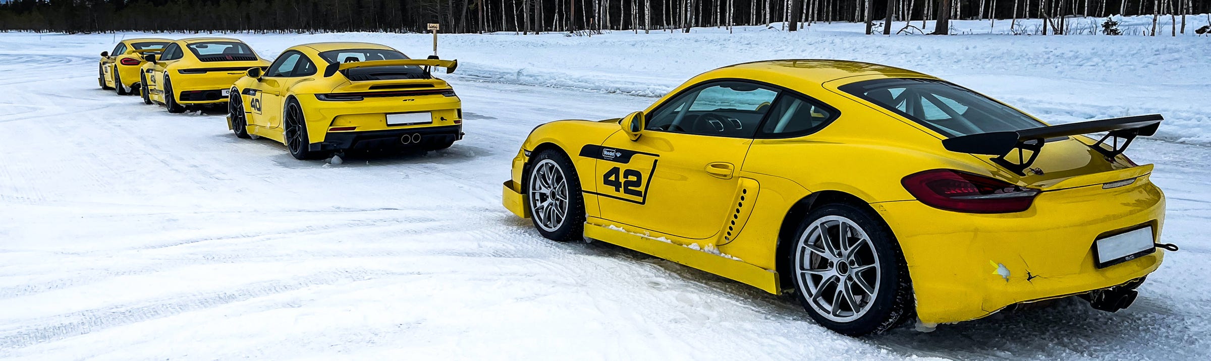 Studded tires for Porsche on frozen lake in Arvidsjaur, Sweden Lapland by ESC.